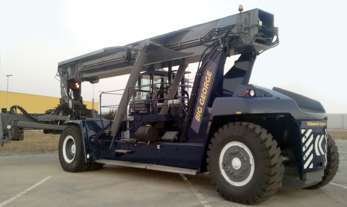 Photo: A Kalmar reachstacker in former member company Tibbett Logistics colours - funded by Trust Engineering Services